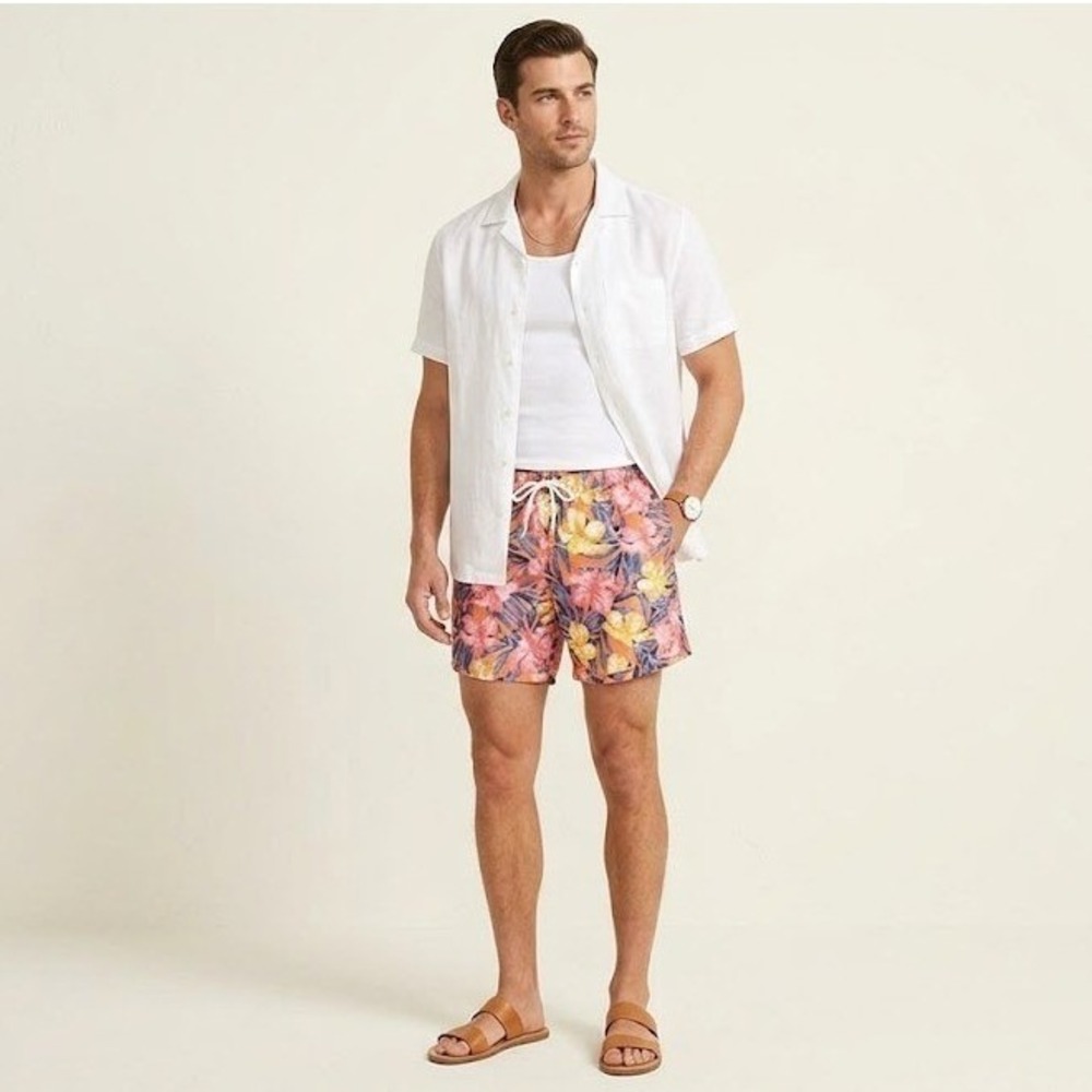 Calvin‎ Klein Swim Trunks Mens XL Orange Pink Floral Tropical UPF 50 New